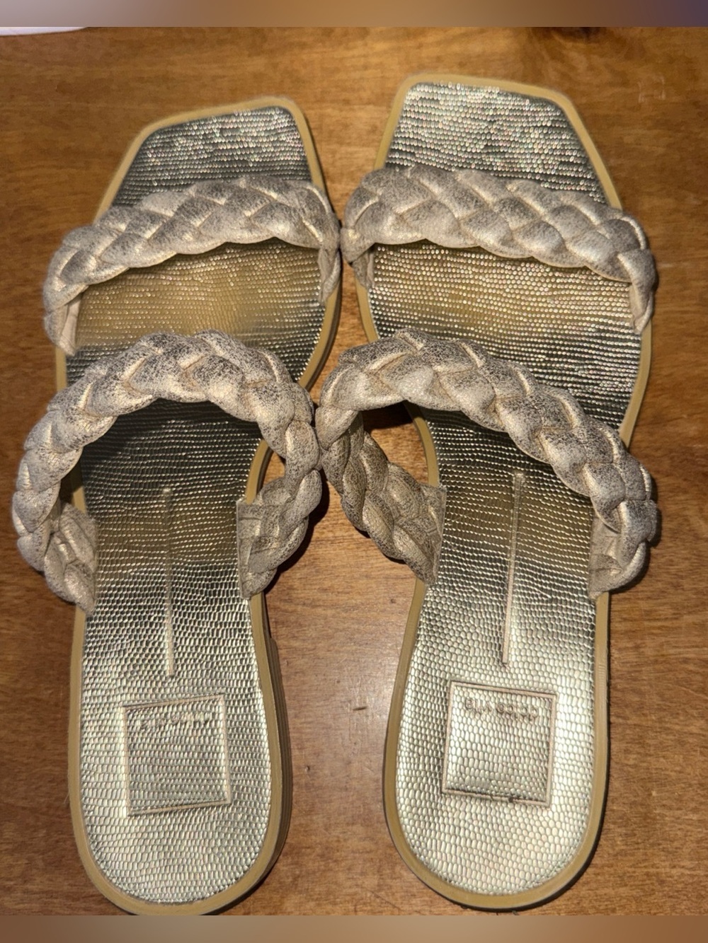 Dolce Vita Metallic Gold Braided Double-Strap Slide Sandals